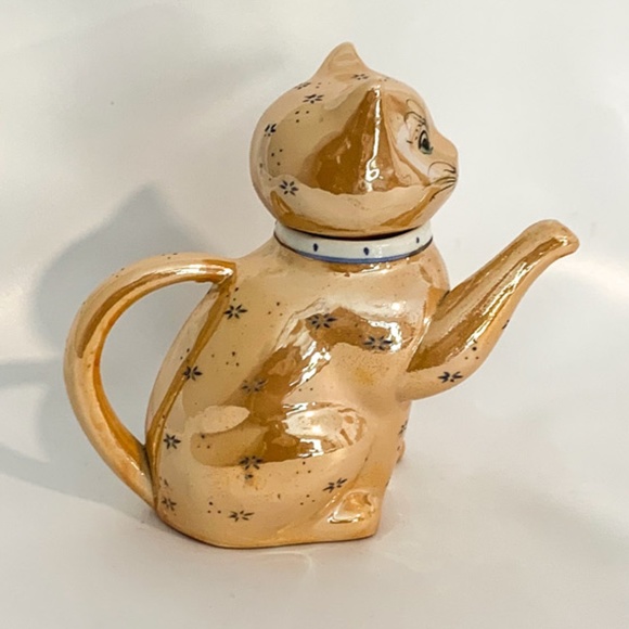 Vintage Maneki Neko Chinese Iridescent Lucky Cat Teapot - Picture 5 of 10